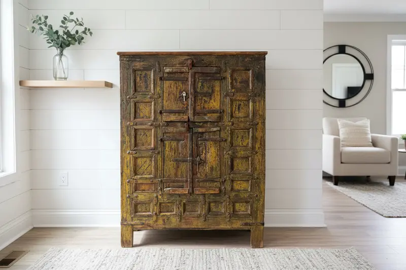 19Th-Century Indian Grain Storage Cabinet – Hand-Carved Wood 1
