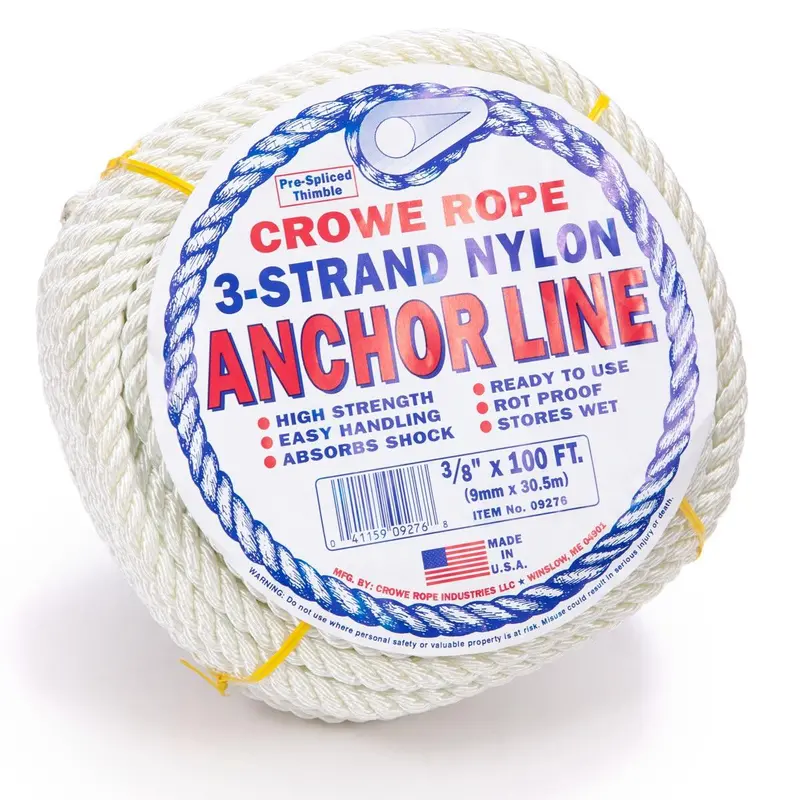 3/8 Inch 3-Strand Anchor Line – 100-Foot Marine-Grade Rope With Galvanized Thimble 1