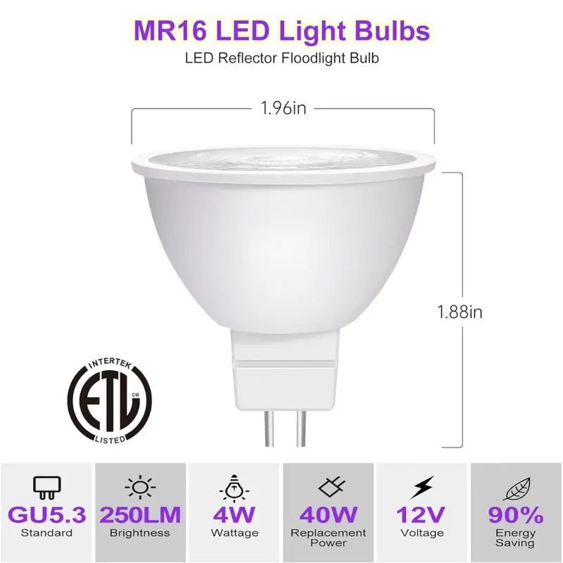 6-Pack Mr16 Gu5.3 Purple Led Bulbs – 4W, 12V, Energy-Efficient Accent Lighting For Outdoor Festivities And Parties 1
