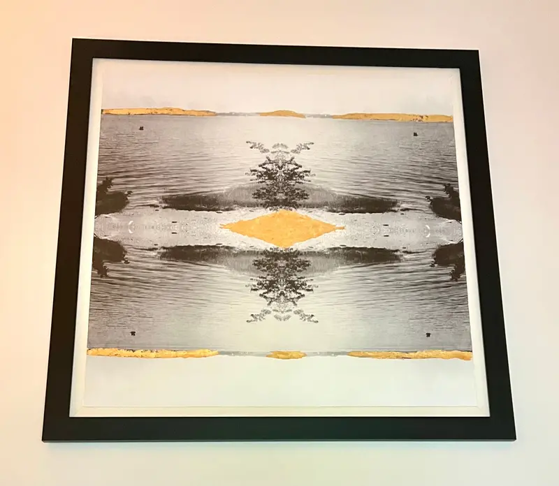 70-Inch Square Gold Leaf Wall Art Under Protective Glass 1
