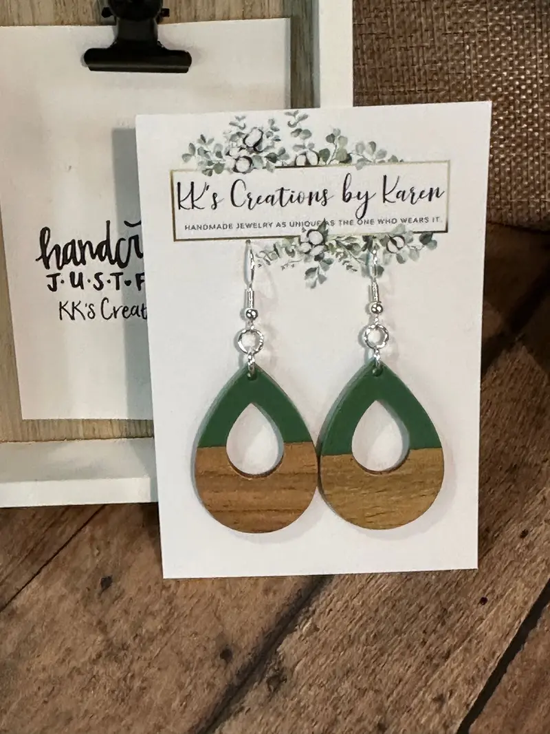 Asymmetrical Wood And Resin Earrings - Unique Pair 1