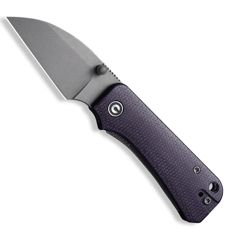 Baby Banter Wharncliffe Knife – Purple Micarta & Gray Stonewash Nitro V 1