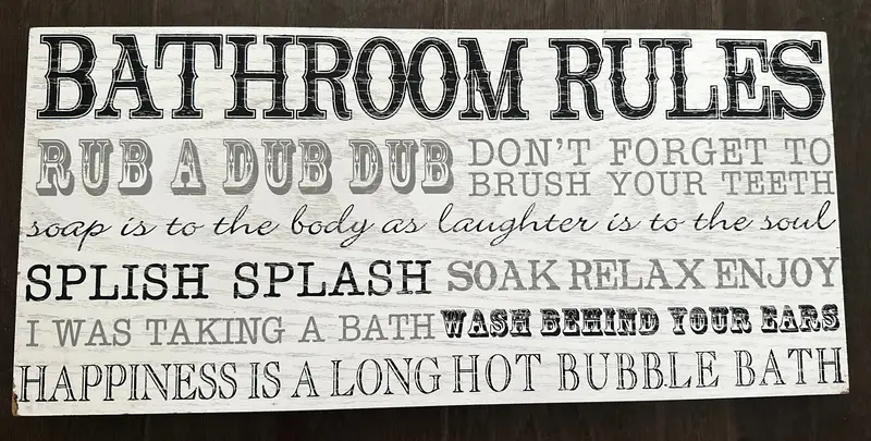 'Bathroom Rules' Decorative Wall Art Print 1