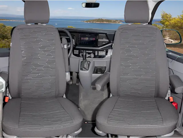 Brandrup 'Circuit' Titan Black Driver & Passenger Seat Covers For Vw T6.1 Multivan 1