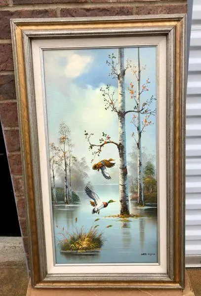 Chris Royce Original Oil Painting Of Mallard Ducks On Canvas, Framed 1