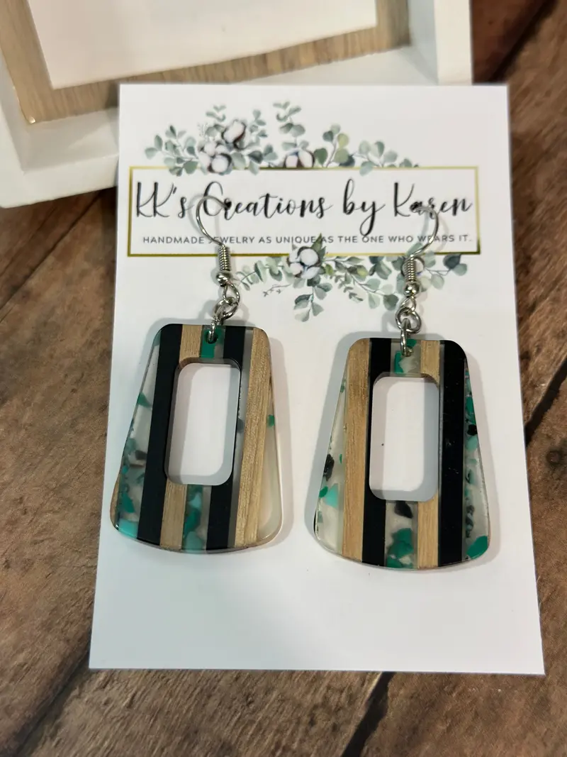 Contemporary Wood And Resin Stud Earrings - Minimalist Style 1