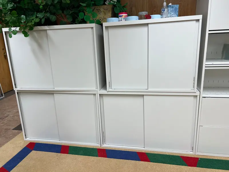 Datum White Sliding-Door Cabinet – Shorter Profile Wall Storage 1