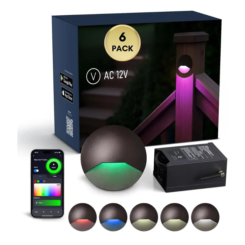 Dlra05 6-Pack Rgbcw Color-Changing Step Light – 5W, 12V Ac, 1800K–5000K Tunable White + Full Rgb, Ip65 Waterproof, For Deck, Fence, And Landscape Accent Use 1
