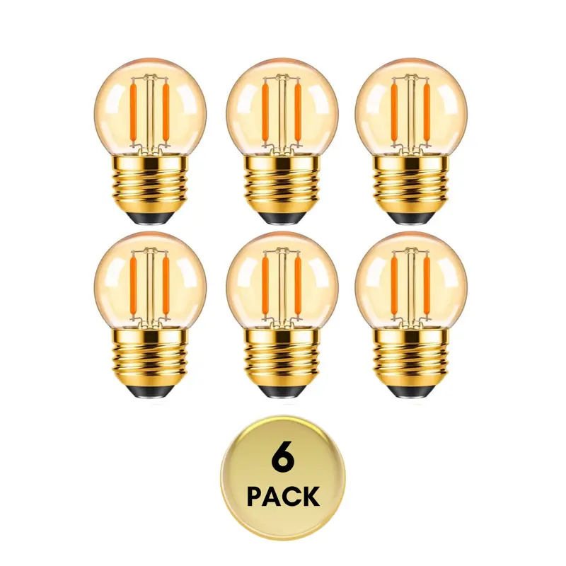 E26 Amber Filament Led Bulbs – 1W 2200K Edison-Style 12–24V Low-Voltage Bulb, 6-Pack Energy-Efficient Lighting 1