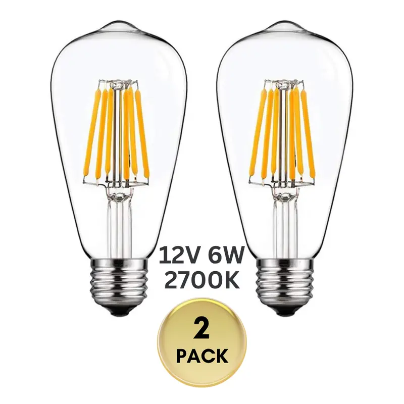E26 Dimmable Filament Led Bulb – 6W, Dual-Voltage Ac/Dc 12V–36V, 3-Color Temp Options (2700K/3000K/6000K) 1