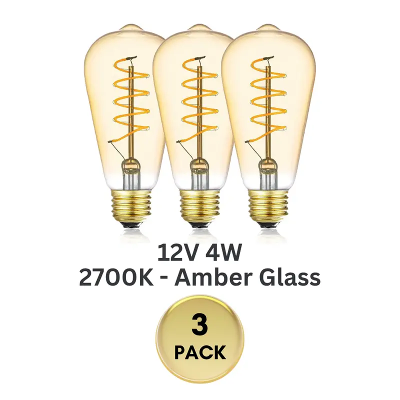 E26 Edison-Style 4W Dimmable Spiral Filament Led Bulb – Low-Voltage Ac/Dc 12V–36V, Warm 2700K Ambiance 1