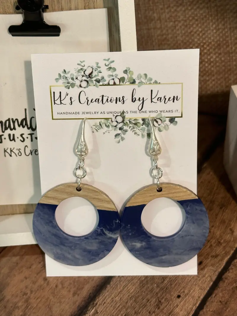 Earthy-Tone Wood And Resin Threader Earrings 1