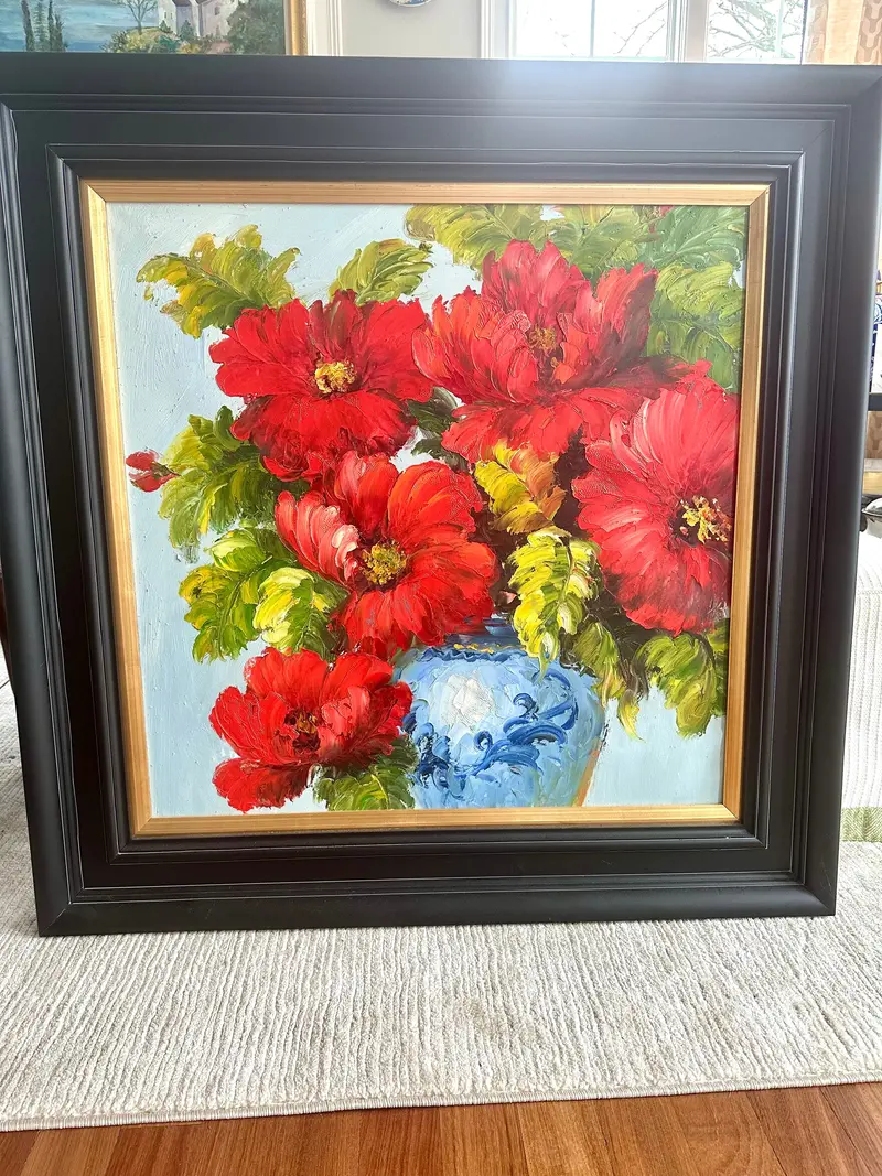 Embossed Red Floral Wall Art – Framed Contemporary Decor 1