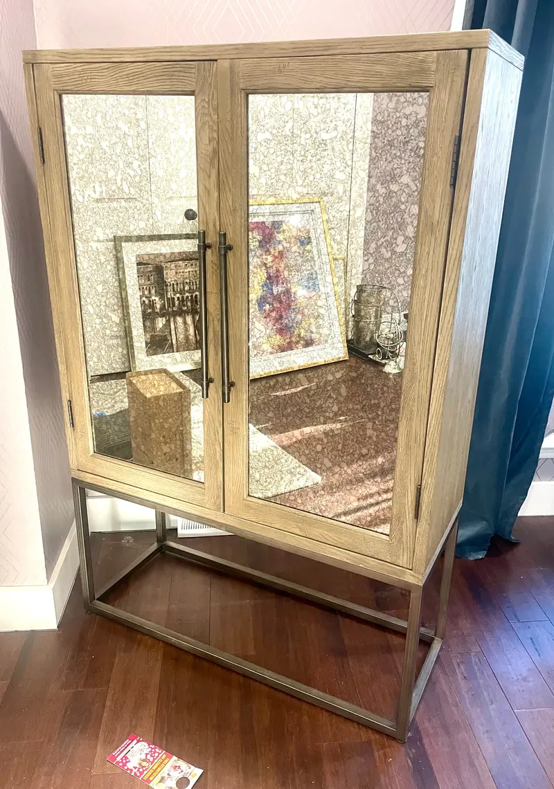 Four Hands Mirrored Bar Cabinet With Glass Shelving 1