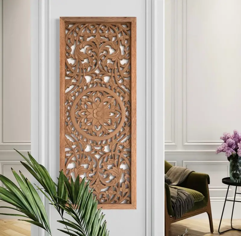 Hand-Carved Wooden Wall Relief Panel – Abstract Or Traditional Motif Options 1