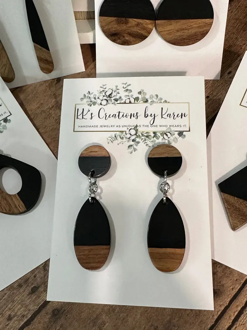 Handcrafted Wood And Resin Earrings – Natural Texture Statement Pair 1