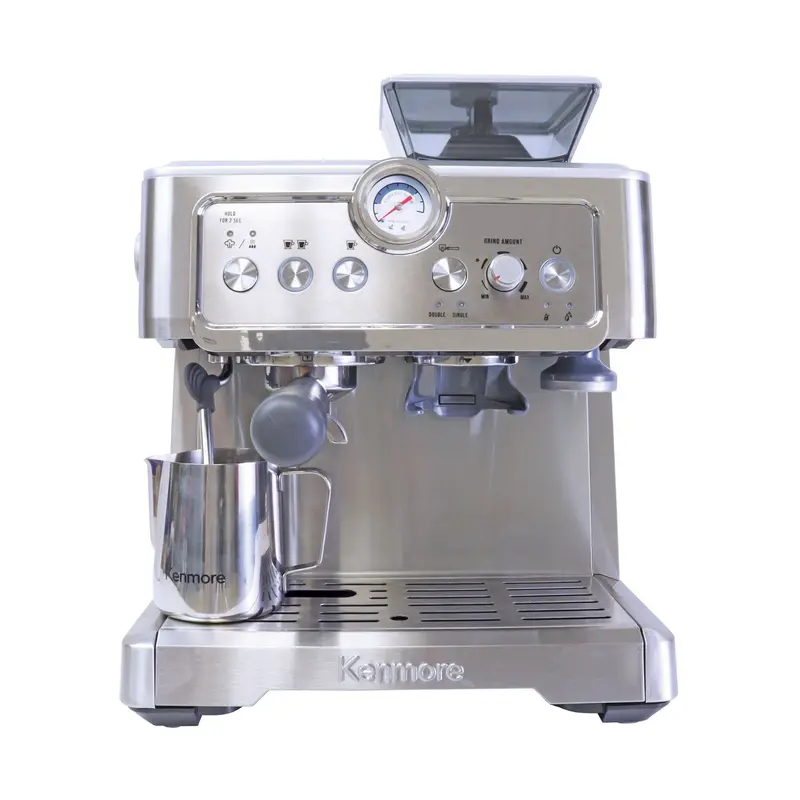Kenmore All-In-One Espresso Machine – 15-Bar Pump, Integrated Grinder & Milk Frother, Cappuccino & Latte Ready, Brushed Stainless Steel 1