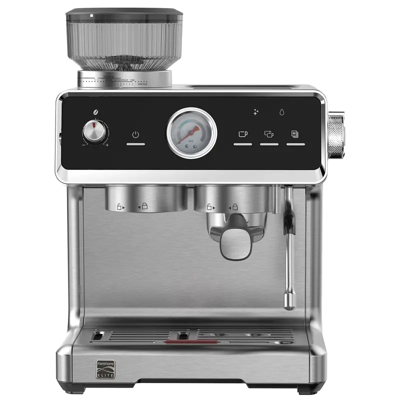 Kenmore Elite Espresso Machine With Built-In Grinder – Semi-Automatic, 15-Bar Pump, Hands-Free Grind & Tamp, Microfoam Frother, Stainless Steel 1