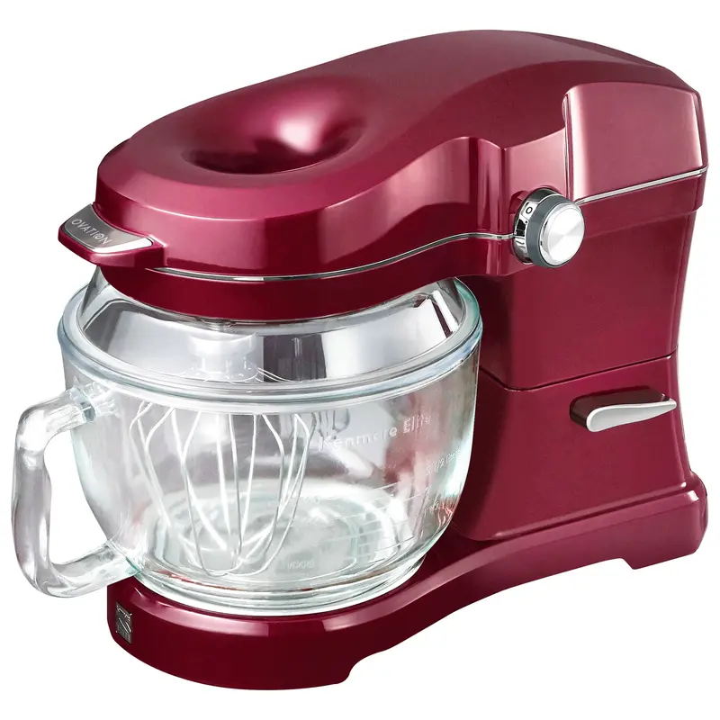 Kenmore Elite Ovation 5-Quart Stand Mixer – 500W 10-Speed Tilt-Head With Pour-In Top, Planetary Mixing, 360° Splash Guard, Glass Bowl & Lids, Red 1