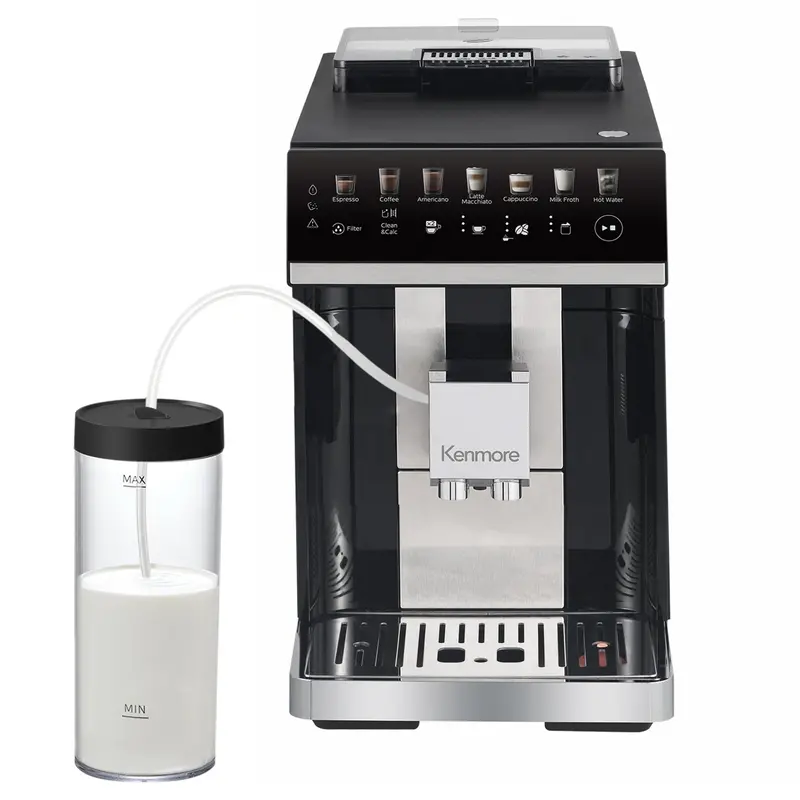 Kenmore Fully Automatic Espresso Maker – Integrated Grinder & Frother, Color Display, Black Finish 1