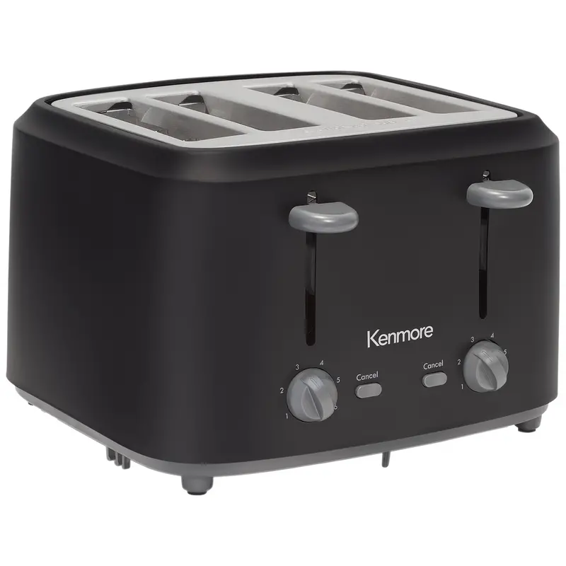Kenmore Matte Black 4-Slice Toaster – Dual Controls, Self-Adjusting Bread Guides, And 6 Shade Settings For Toast, Bagels, And Waffles 1