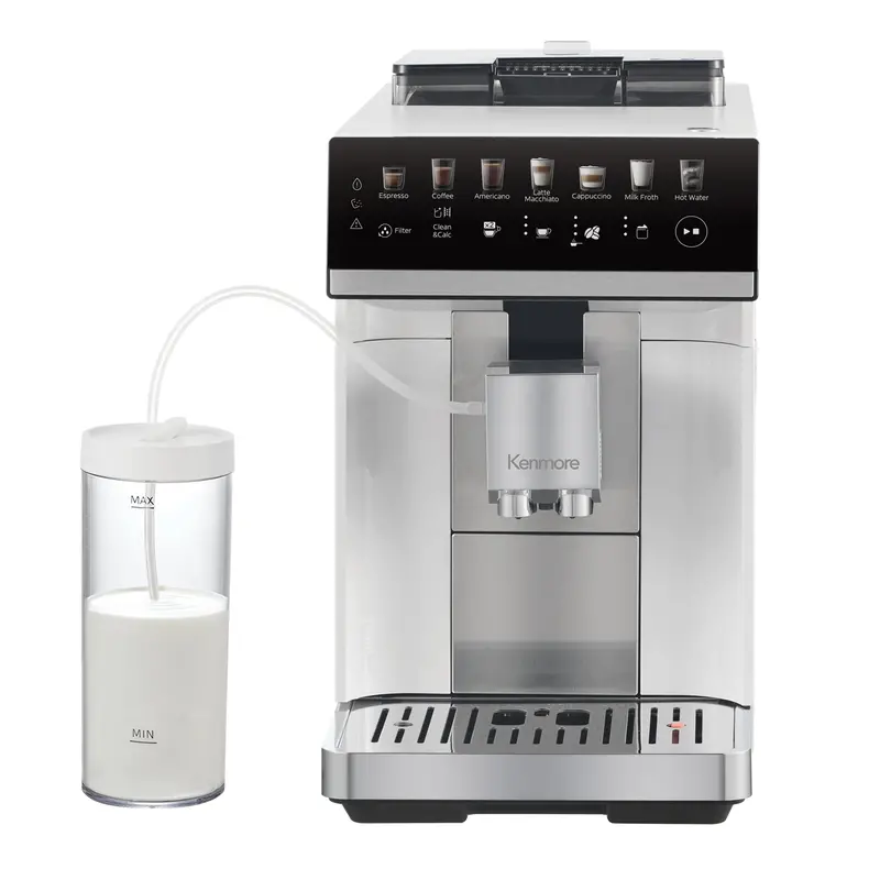 Kenmore Super Automatic Espresso Machine – Dual Milk Frother, Grinder, 15-Bar Pump, Touchscreen, White 1