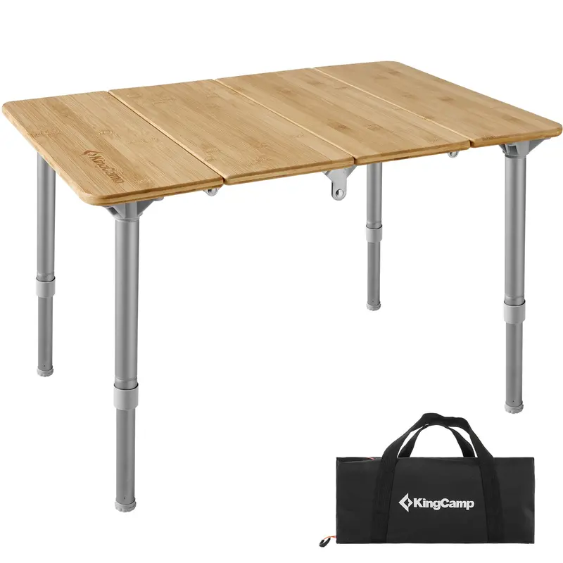 Kingcamp Adjustable 4-Fold Bamboo Table – Compact Height-Adjustable Picnic Table 1