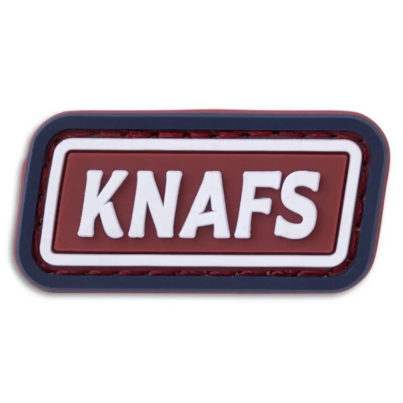 Knafs Embroidered Patch – Maroon Background With Raised Knafs Logo Stamp 1