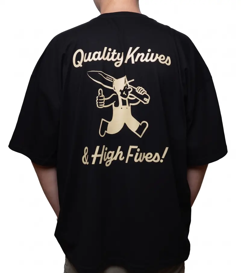 Knafs 'Quality Knives & High Fives' Graphic T-Shirt – Black Cotton Crewneck 1