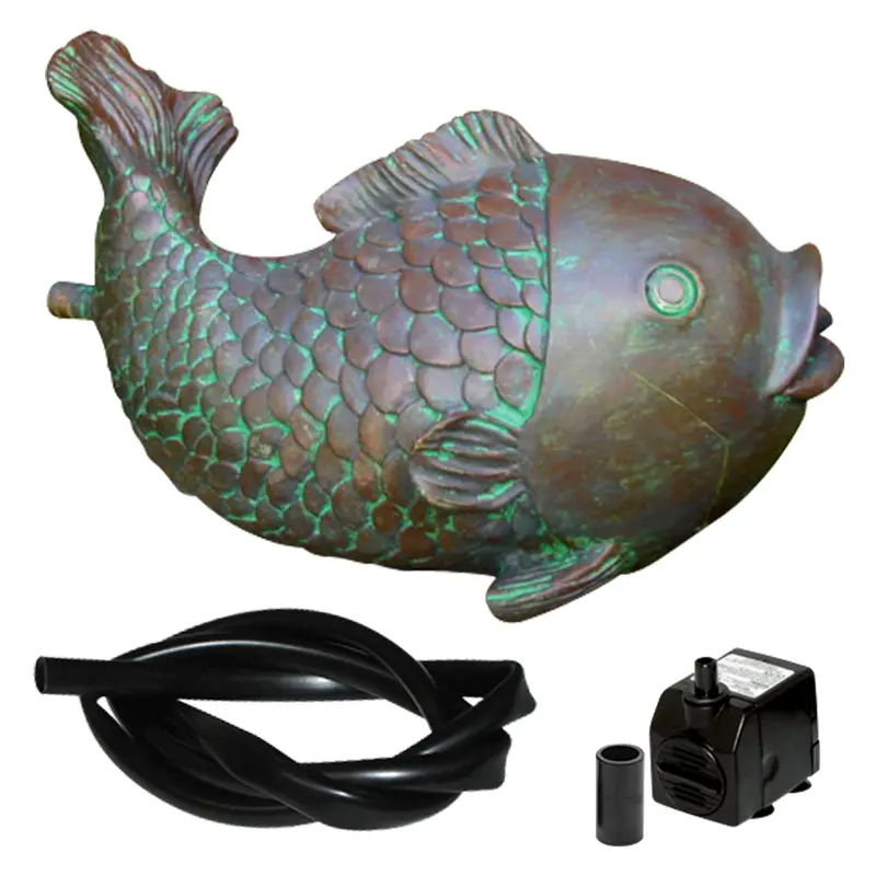 Koolscapes Antique Brass Fish Spitter Water Feature – Weatherproof Resin Fountain Statue With 92 Gph Pump For Patios, Gardens & Ponds 1