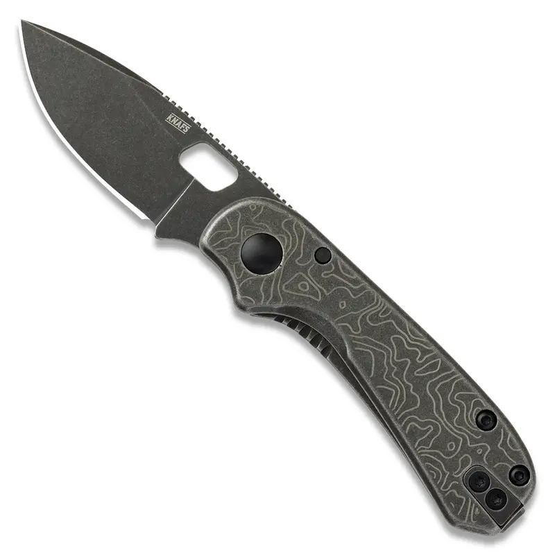 Lander 5 Folding Knife – Topo Pattern In Black Stonewash Finish 1