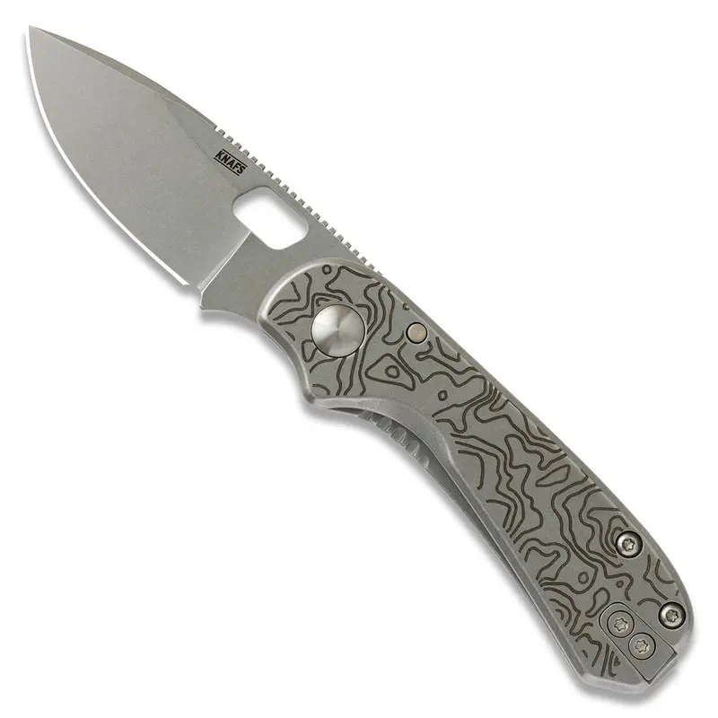 Lander 5 Folding Knife – Topo Pattern In Gray Stonewash Finish 1