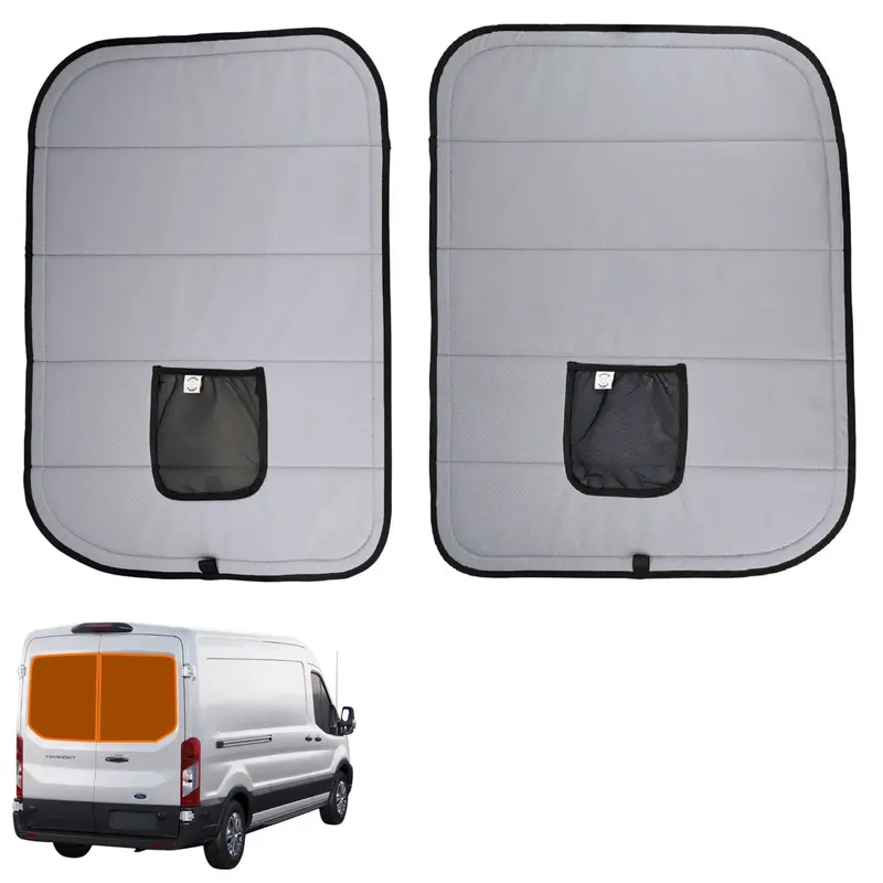Living In A Bubble Ford Transit (2015–Present) Full-Metal Rear Barn Door Thermal Mats – Mid & High Roof 1