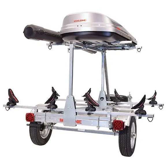 Malone Microsport Lowbed Trailer With Tier Kit, Spare Tire, Dual Saddleup Racks, Cargo Box & Rod Tube 1