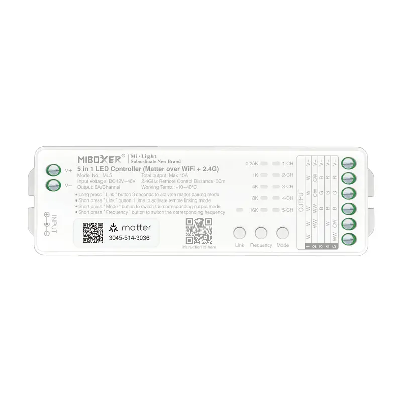 Miboxer Ml5 Smart Led Strip Controller – Matter-Over-Wi-Fi 5-In-1 Hub For Single-Color, Cct, Rgb, Rgbw & Rgbcct Strips With App & Voice Support 1