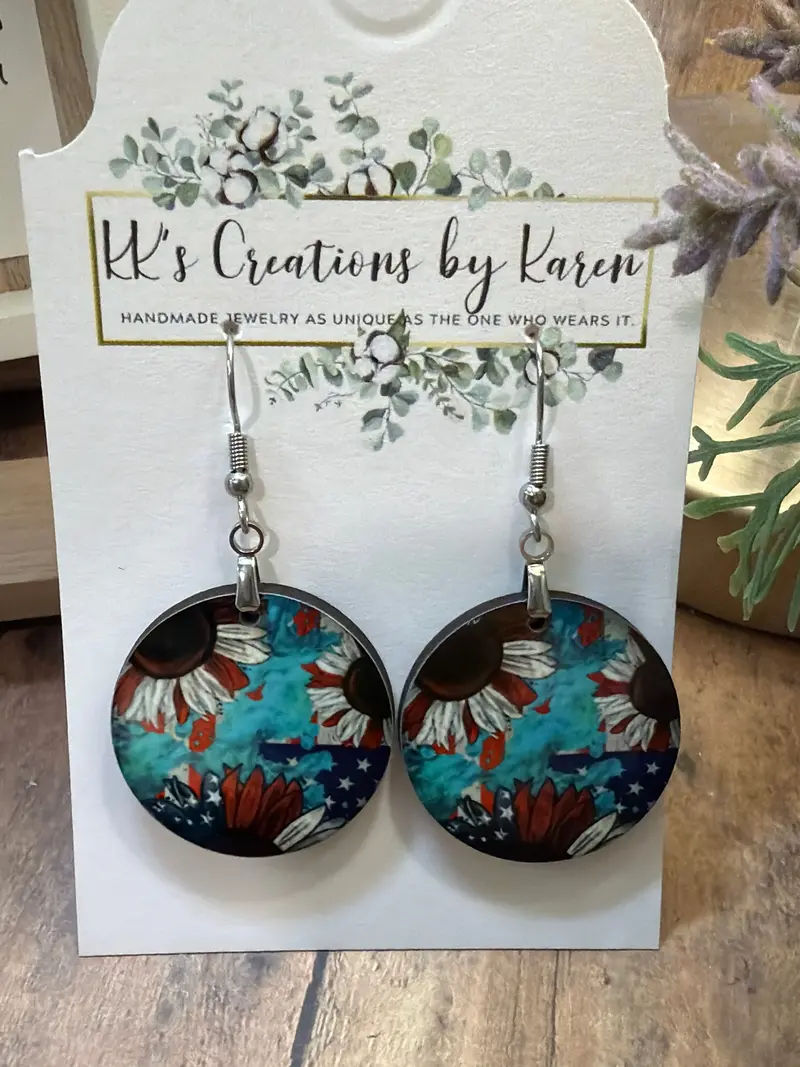 Patriotic-Themed Fancy Earrings – Red, White & Blue Design 1