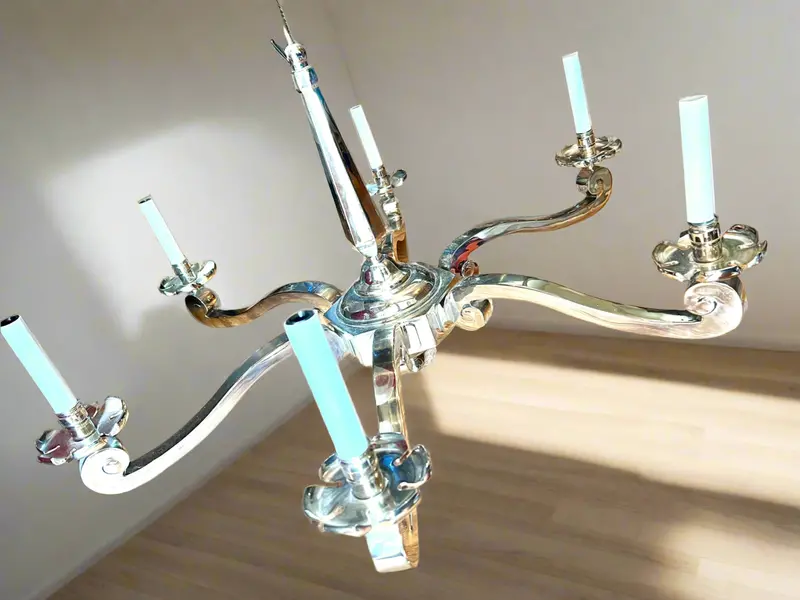 Polished Nickel Six-Light Chandelier – Modern Glam Lighting Fixture 1