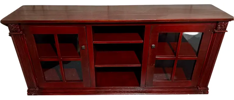 Red Farmhouse-Style Tv Console – Green Oaks Wood Media Cabinet 1
