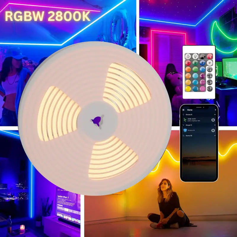 Slnr15 Dotless Rgb + Tunable White Neon Led Strip – 24V Dc, Ip65 Outdoor Rated, Wi-Fi + Remote Control, Dimmable Silicone Light 1