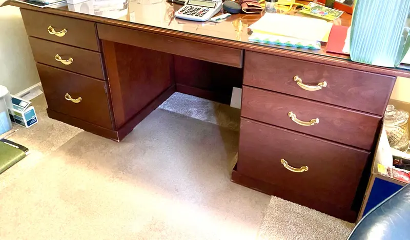 Solid Hardwood Executive Desk With Tempered Glass Top 1