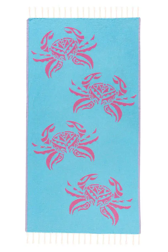 Sun Drunk Crab-Embossed Turkish Beach Towel 1