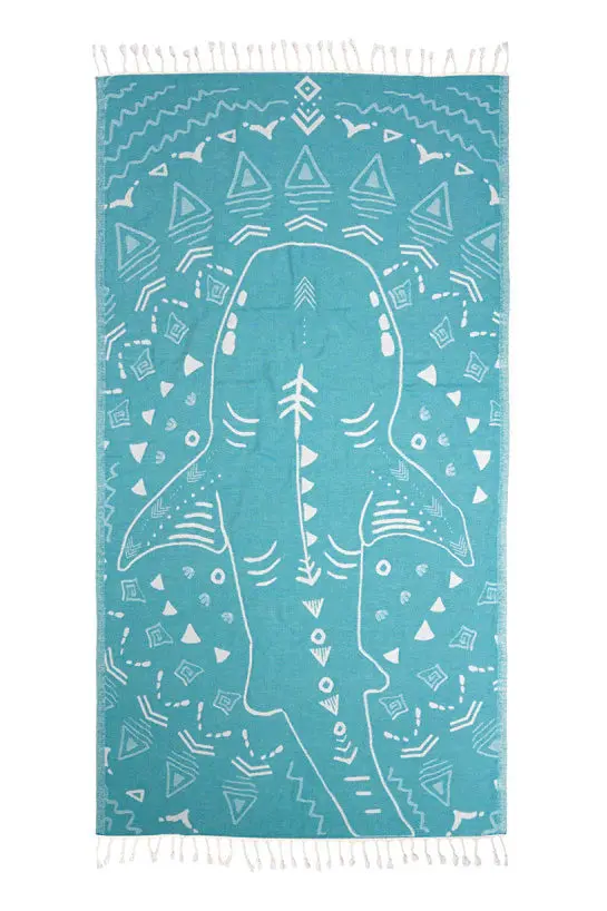 Sun Drunk Shark-Print Turkish Beach Towel 1