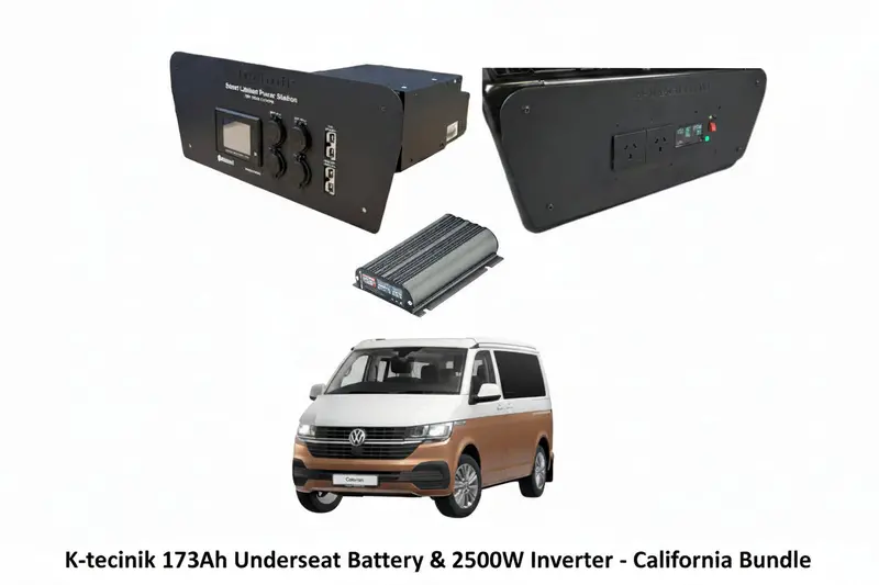 T6.1 California Power Bundle – K-Technik 12V 173Ah Lifepo4 Under-Seat Battery + 2500W 12V/240V Inverter + Redarc 40A Core Dc-Dc Charger 1