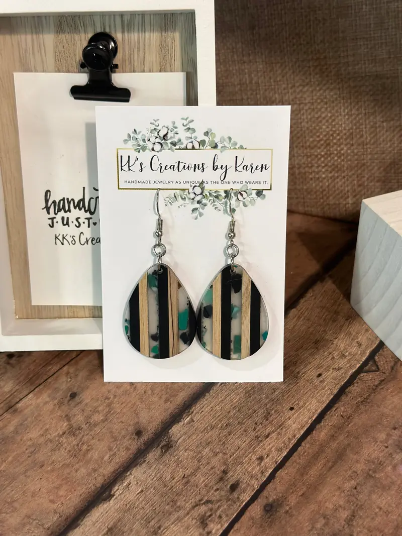 Textured Wood And Resin Drop Earrings - Artisan Crafted 1