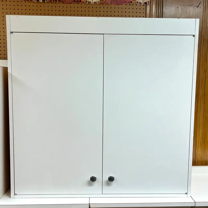 White Wall-Mounted Storage Cabinet – Floating Shelves And Doors 1
