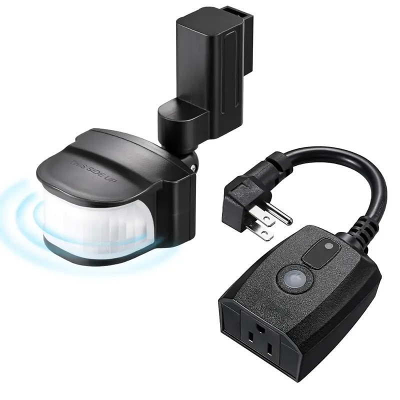 Wireless Pir Motion Sensor Outlet – 240° Detection Range, 50Ft Sensing Distance, 100Ft Wireless Transmitter, Plug-And-Play 120V Outdoor Security Control For Flood Lights 1