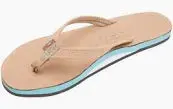 Women’S Classic Tan Leather Flip Flops – Light Blue Midsole, Narrow Fit, Size M 1