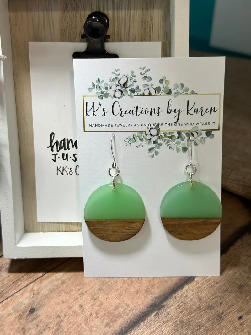 Wood And Resin Hoop Earrings – Lightweight Handmade Pair (Ear03-Lr) 1