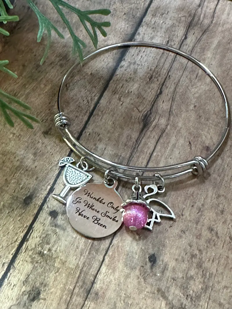 Wrinkles Only Go Where Smiles Have Been – Jimmy Buffett Quote Charm (B166) 1